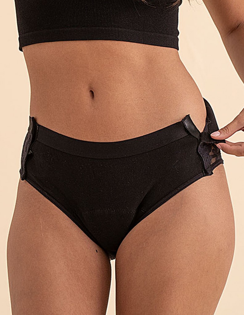 Menstrual panty with Velcro fastener, Velcrochip